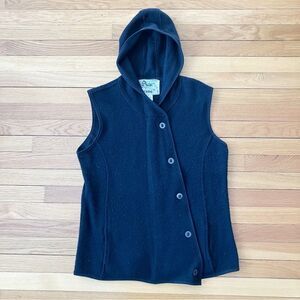 Title Nine 9 Black Merino Wool Hooded Asymmetrical Button Up Vest Large Outdoor